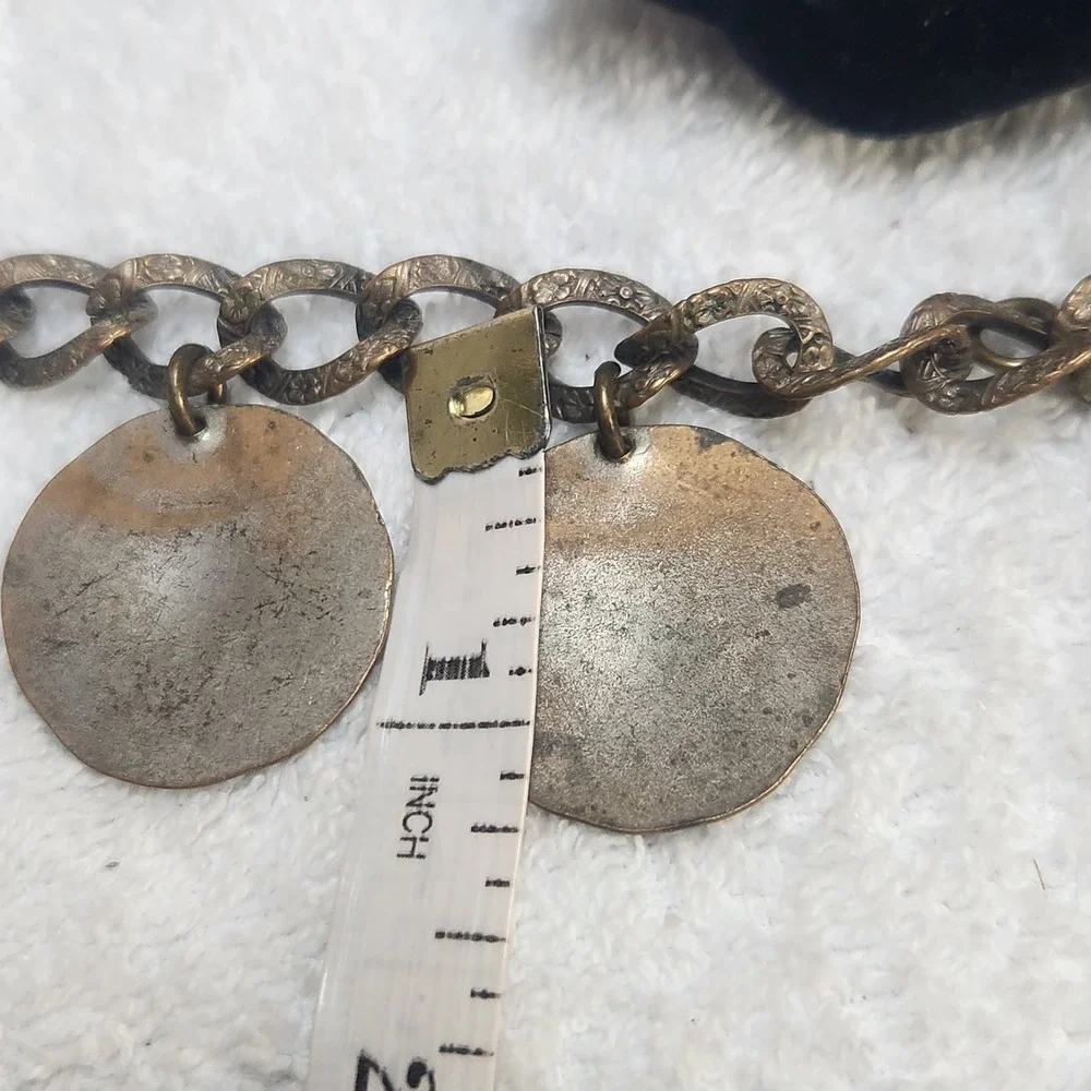 Vintage Coin Charm Bracelet Hercules Medallion Brass Tone Ornate‎ Chain AS IS